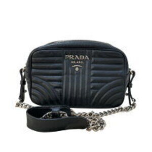 Prada Diagram Chain Shoulder Bag Black Leather